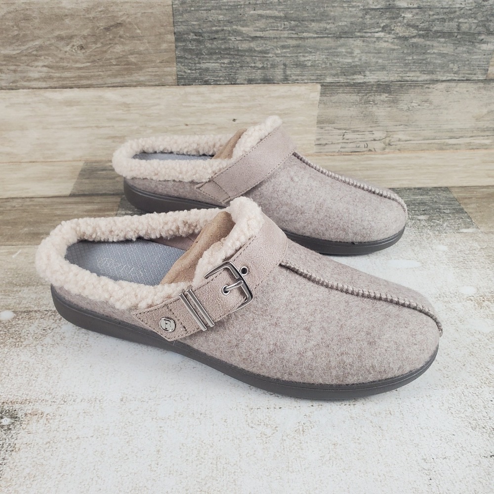 Bzees Eternity Womens Mule Sz 7 Comfort Beige Fur Collar Slip On Round Toe